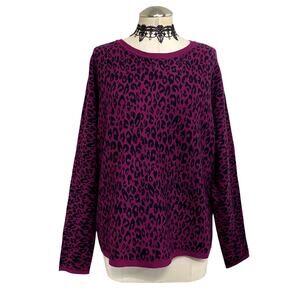 Apt. 9 Magenta Leopard Animal Print Knit Emo Grunge Goth Pullover Sweater XL